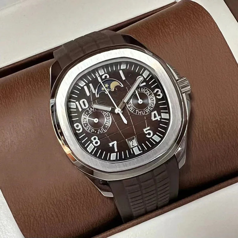 2026 new day and night non working luxury automatic mechanical watch stainless steel case rubber strap men's casual watch