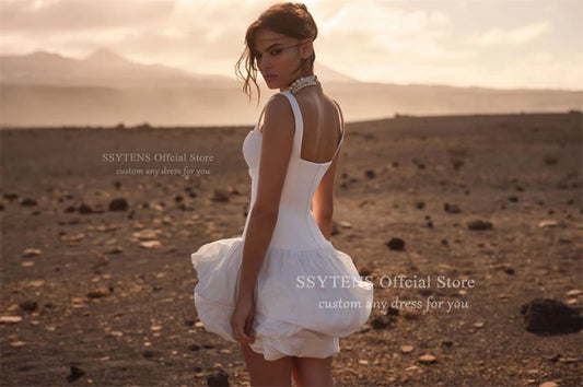SSYTENS White Mini Wedding Dresses Women Square Collar Satin Bridal Dress Short Evening Wedding Ball Prom Gowns 2026 Customized