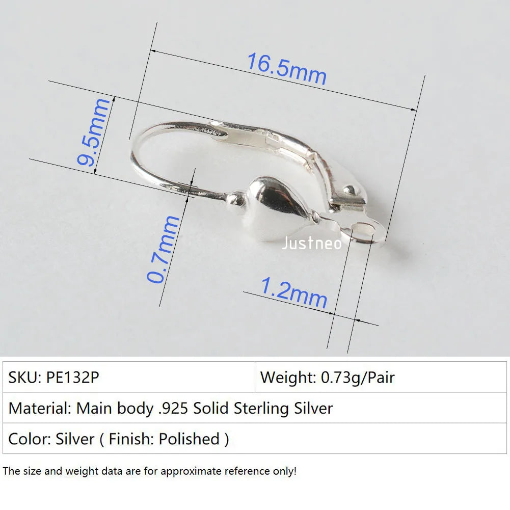 Solid 925 Sterling Silver Hinged French Leverback Eearwire Hook Findings , snap hook for Earring Jewelry DIY