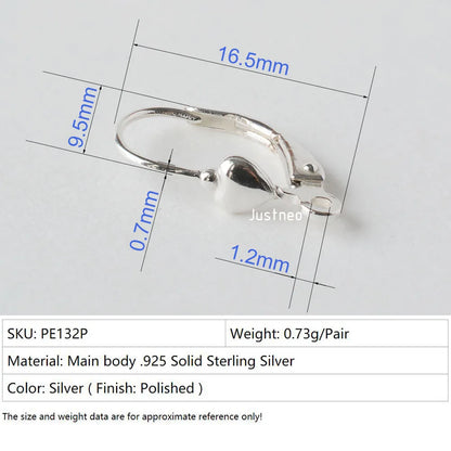 Solid 925 Sterling Silver Hinged French Leverback Eearwire Hook Findings , snap hook for Earring Jewelry DIY
