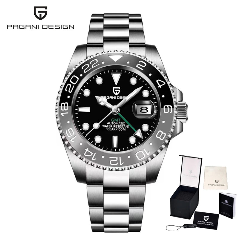 New PAGANI DESIGN GMT Watch Men's Luxury Sapphire Automatic Mechanical Watch 40MM Stainless Steel Waterproof Gift Box Watch