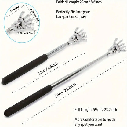 1PC Stainless Steel Retractable Telescopic Back Scratcher Adjustable Anti-Slip Ergonomic Handle Dual Purpose Itch Scraper & Gua Sha Tool Portable Lymphatic Muscle Massager Ideal Thanksgiving Birthday Christmas Gift