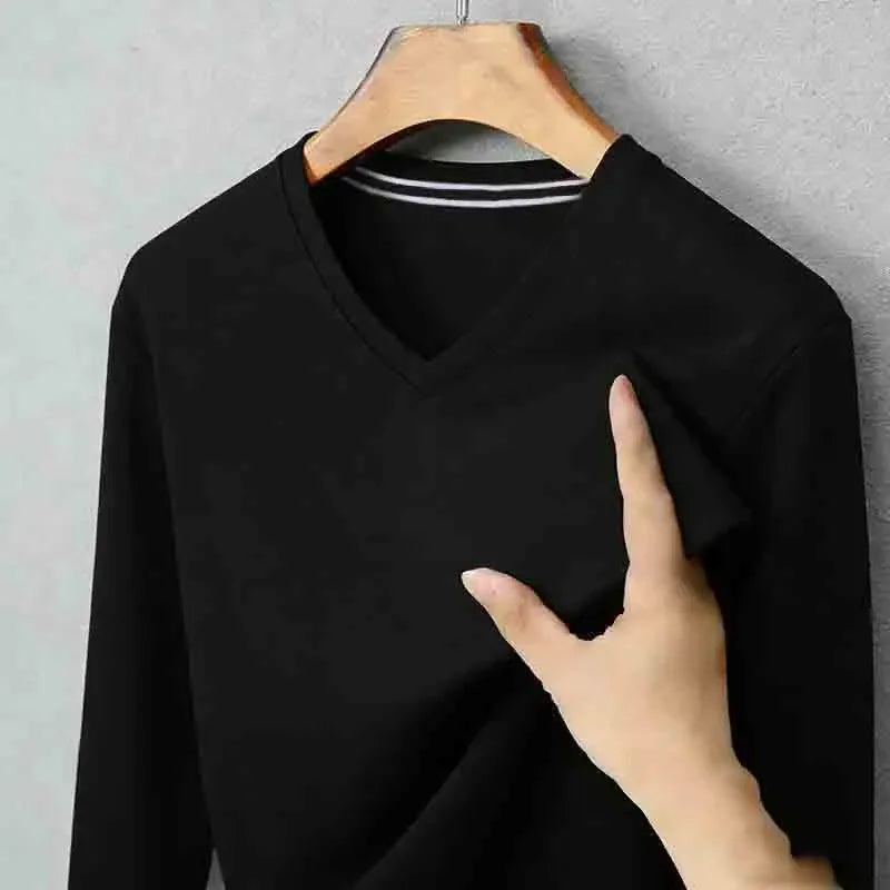 All-season Men's Light Gray V-neck Long Sleeve Knitwear Comfortable Casual Pullover for All Occasions