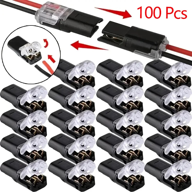 20/50/100 Pack of H2 2-Pin Pluggable Wire Connectors, Nylon Insulated Copper Quick-Connect Terminal Blocks, Suitable for Low-Voltage Cables, No Power Mode Required, No Electronic Components
