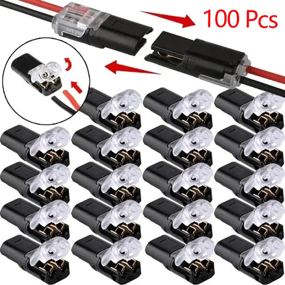 20/50/100 Pack of H2 2-Pin Pluggable Wire Connectors, Nylon Insulated Copper Quick-Connect Terminal Blocks, Suitable for Low-Voltage Cables, No Power Mode Required, No Electronic Components