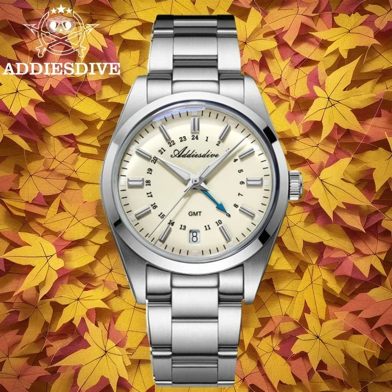 ADDIESDIVE reloj hombre 36mm Men GMT Luxury Watch BGW9 Super Luminous AD2065 10Bar Waterproof Quartz Watch reloj