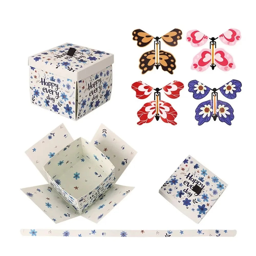 Multicolor Flying Butterfly Gift Box Auto Expand Paper Exploding Gift Box Novelty Wind Up Mechanism Present Box