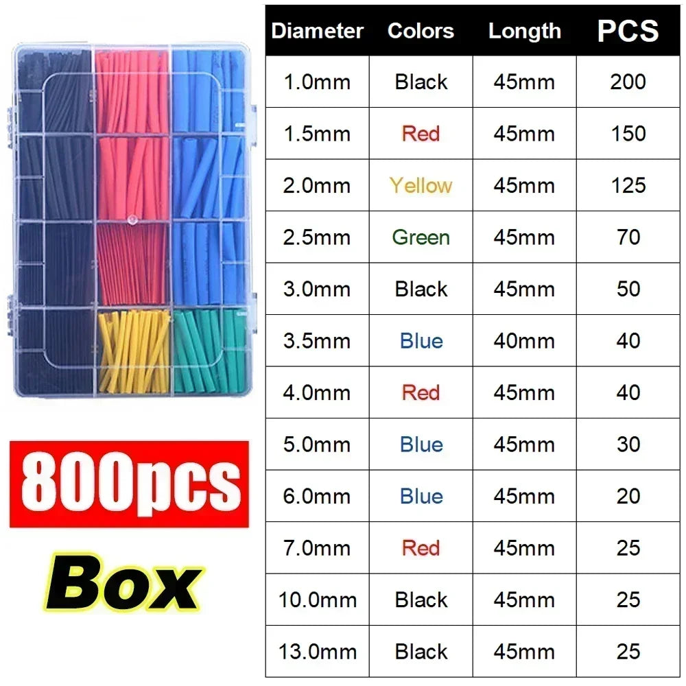 127/165/328/560/650/800pcs Heat Shrink Tubing kit 2:1 Shrinkable Wire Shrinking Wrap Wire Connect Cover Cable Repair Protection