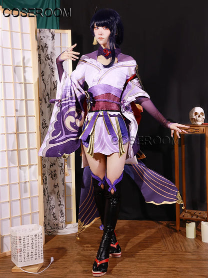 Game GenshinImpact 3D Raiden Shogun Beelzebul Cosplay Costume Outfit Halloween Carnival Anime Comic Role Play Uniform