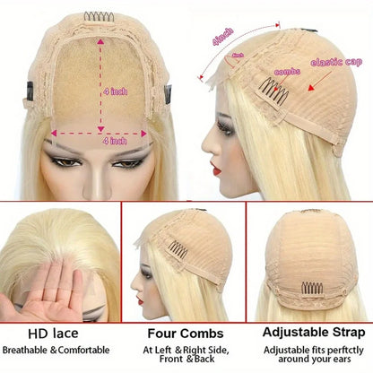 613 Blonde Human Hair Wig HD Lace Front Pre Plucked Natural Hairline Straight Blonde Lace Frontal Wig for Women 13x4 13x6 4x4