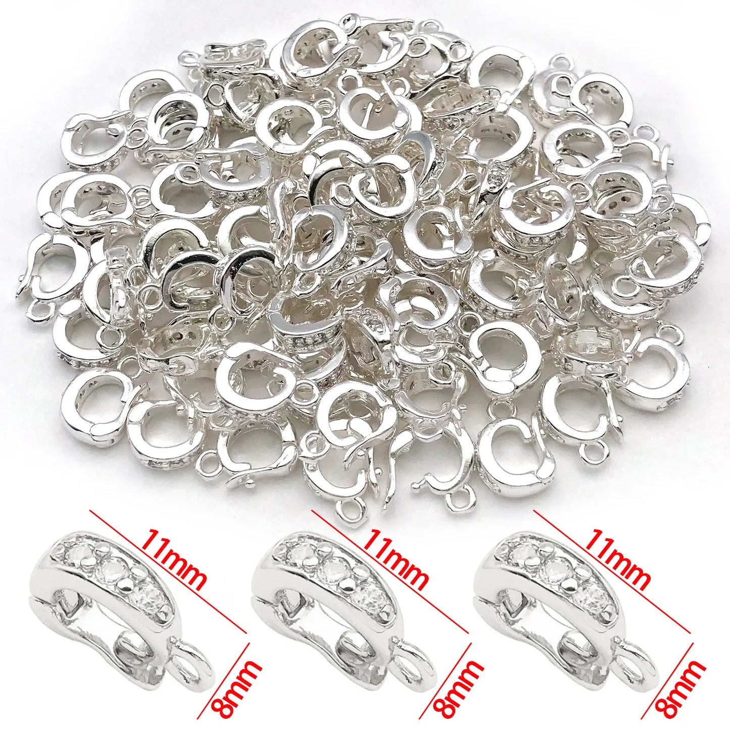 5pcs 18K Real Gold Plated Brass Inlay Zircon Hinged Charms Enhancer Bail Clasps, Melon Seed Buckle for DIY Jewelry Making