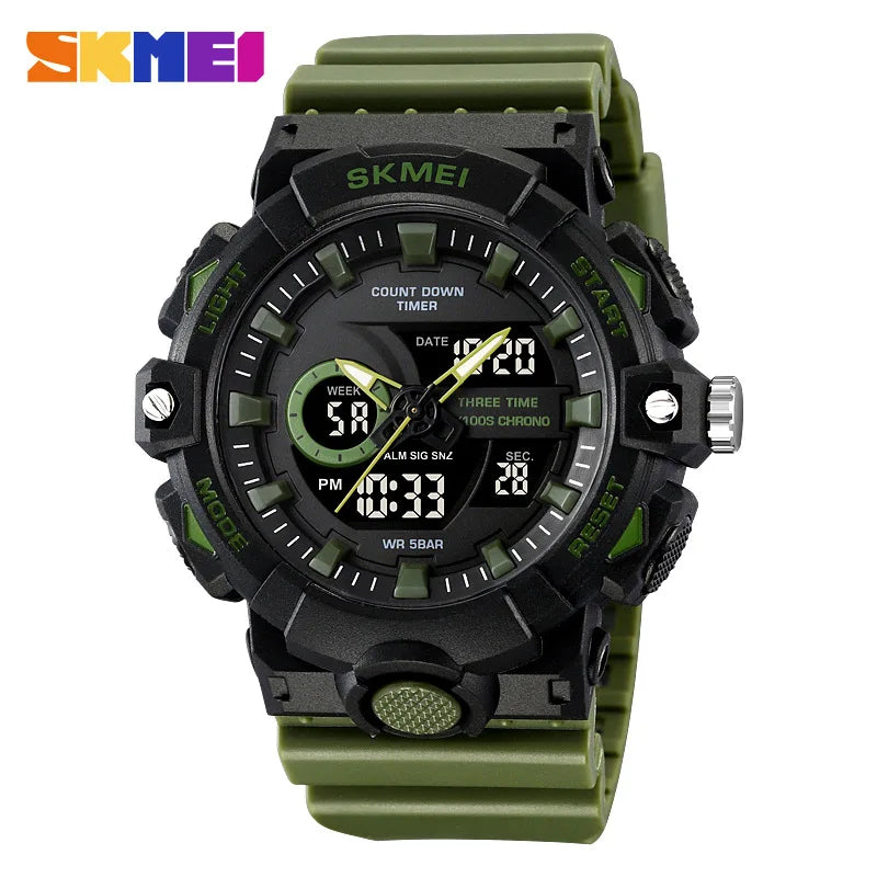 Multifunctional LED Light Digital Sport Watch Mens Casual Student Stopwatch Clendar Clock Quartz Analog Wristwatches 2225