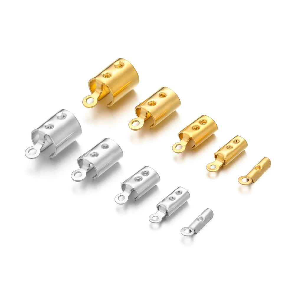 50pcs Stainless Steel High Quality Crimp End Beads Caps Leather Cord Clips for DIY Jewelry Making Necklace Connectors Supplies