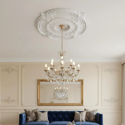 Round PU Ceiling Medallion Scroll Decorative Ceiling Medallion Light Plate Lightweight Trim Collar Easy to Install