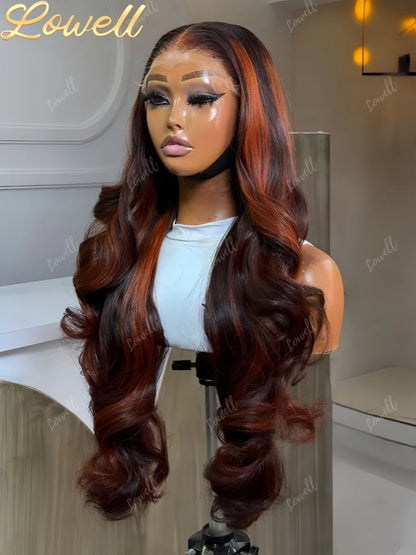 Highlight Body Wave 13x6 HD Omber Lace Front Human Hair Pre Plucked Wig 1B/30 Black Brown Colored Hair 13x4 HD Lace Frontal Wigs