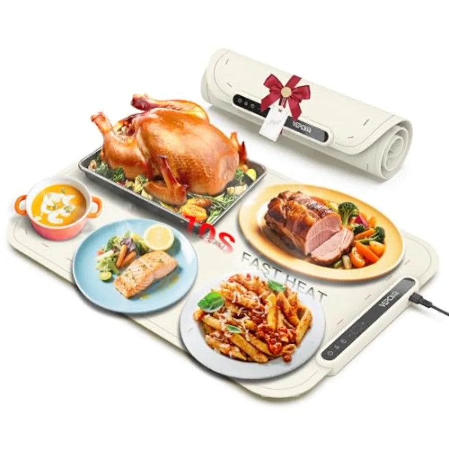 Warming Mat for Food, VEPOKA Food Warmer Mat for Countertop, Electric Warming Tray with 7 Temp Levels and Auto Shut-Off, Food W