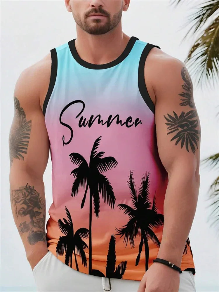 2026 Summer Hawaii Beach Tank Top for Men, Quick Dry Silky Sleeveless Shirt, Fashion Body Shaping Casual Men's Vest