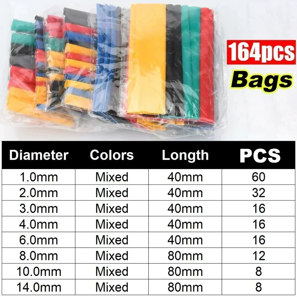 127/165/328/560/650/800pcs Heat Shrink Tubing kit 2:1 Shrinkable Wire Shrinking Wrap Wire Connect Cover Cable Repair Protection