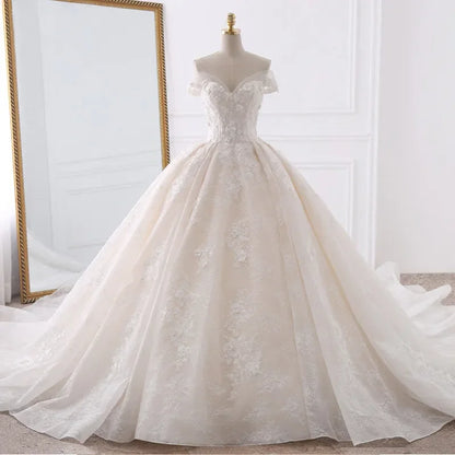 Custom 2026 Woman Elegant Off Shoulder Ball Gown Wedding Dress Luxury 3D Flower Lace Bridal Gown  Plus Size Vestido De Novia