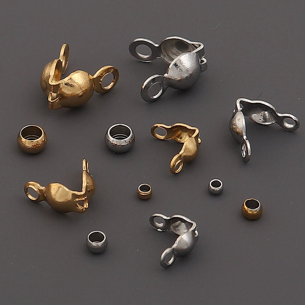 40-200pcs Stainless Steel Connector Clasp Crimp End Beads Jewelry Kit DIY Bracelet Necklace Jewelry Making Findings Accessories