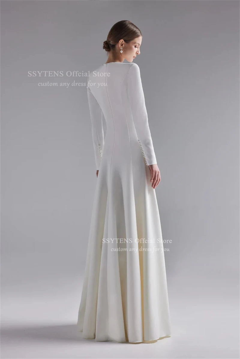 SSYTENS Elegant Long A Line Wedding Dresses Women O Neck Satin Full Sleeves Bridal Gowns Vestidos De Novia Boda 2026 Customized