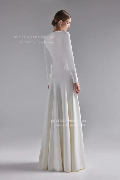 SSYTENS Elegant Long A Line Wedding Dresses Women O Neck Satin Full Sleeves Bridal Gowns Vestidos De Novia Boda 2026 Customized