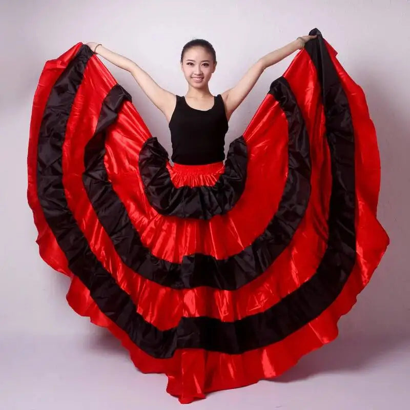 Skirt Gypsy Woman Spanish Flamenco Polyester Satin Smooth Big Swing Carnival Party Ballroom Belly Dance Costumes Dress