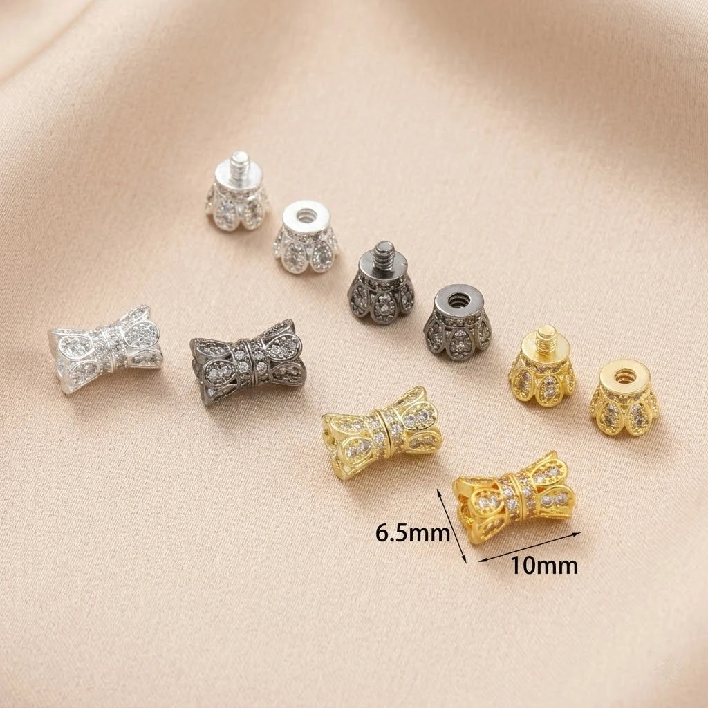 2pcs 18K Gold Plated Cubic Zirconia Screw Buckle Clasp Flower Shaped Double Head Connector Clasp For DIY Jewelry Make Accessory