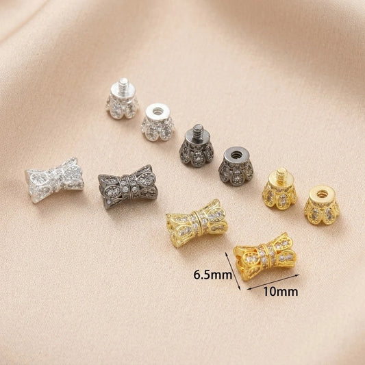 2pcs 18K Gold Plated Cubic Zirconia Screw Buckle Clasp Flower Shaped Double Head Connector Clasp For DIY Jewelry Make Accessory