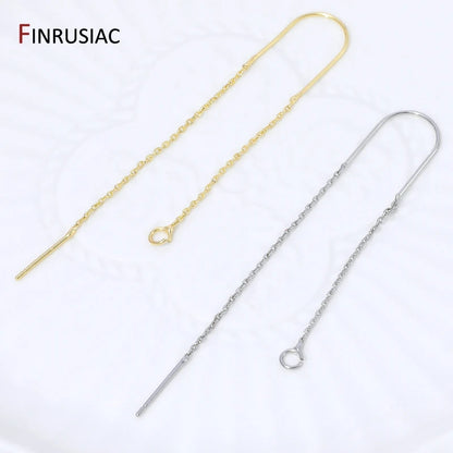18K Gold Plated Brass Long Tassel Chain Drop Sticker Dangle Earrings Ear Line,Ear Wire Earrings Findings,DIY Jewelry Accessories