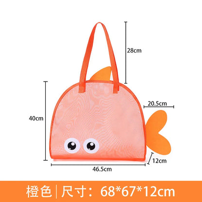 Kids Mesh Beach Bags Colorful Cartoon Shark Animal Sand Free Quick Dry Shell Toy Storage Organizer Totes for Toddlers Vacations