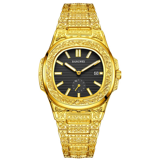BANGWEI Men's Watch Classic Business Men Wristwatch Square Dial Date Waterproof Male's Quartz Watch Luminous Clock Reloj Hombre