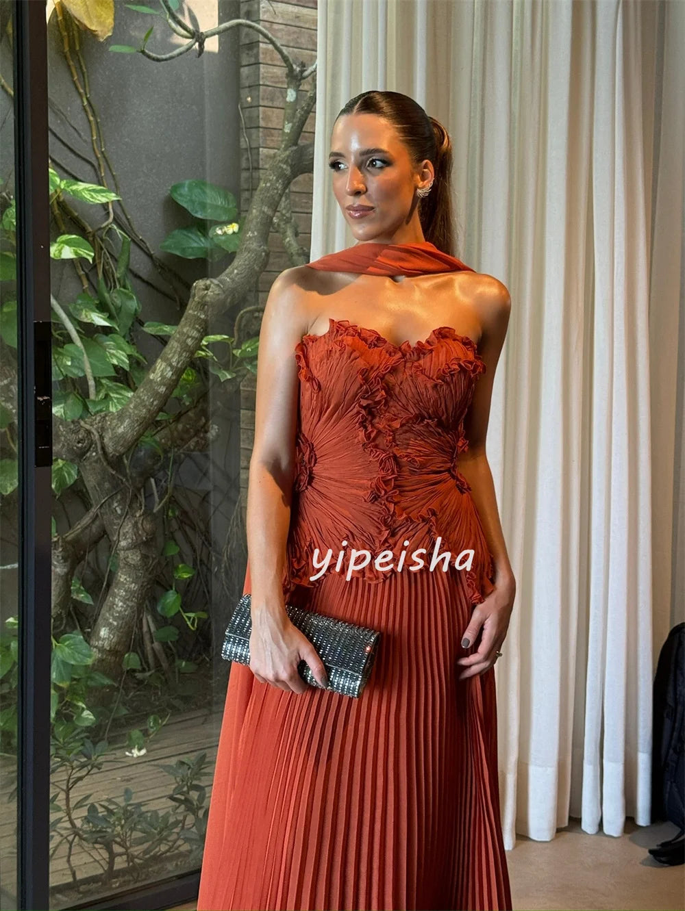 Customized Matching Classic Chiffon Ruched Pleat Straight Strapless Long Dresses Bespoke Occasion Dresses Sizes Available Simple