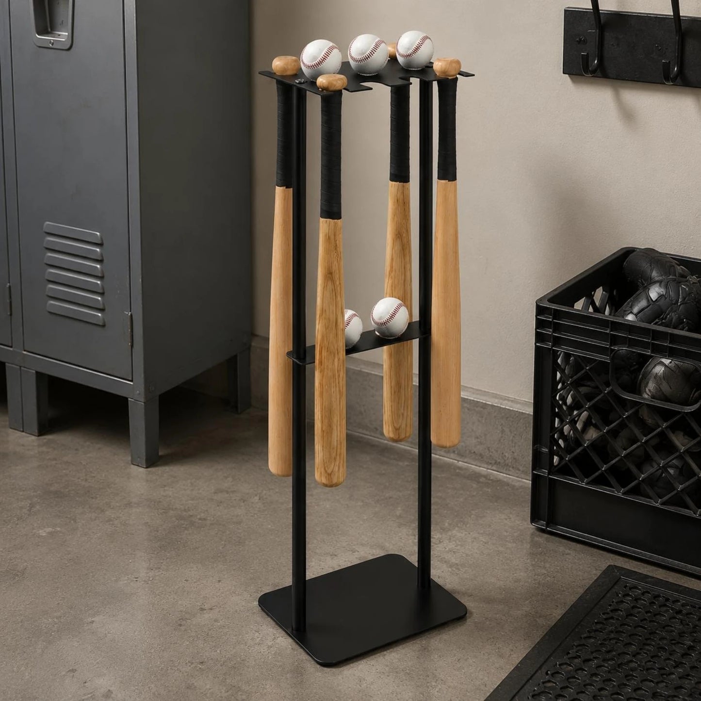Metal Baseball Display Rack Mobile Baseball Club Storage Rack Floor Club Holder Free Standing Rust Resistant for Home Gym