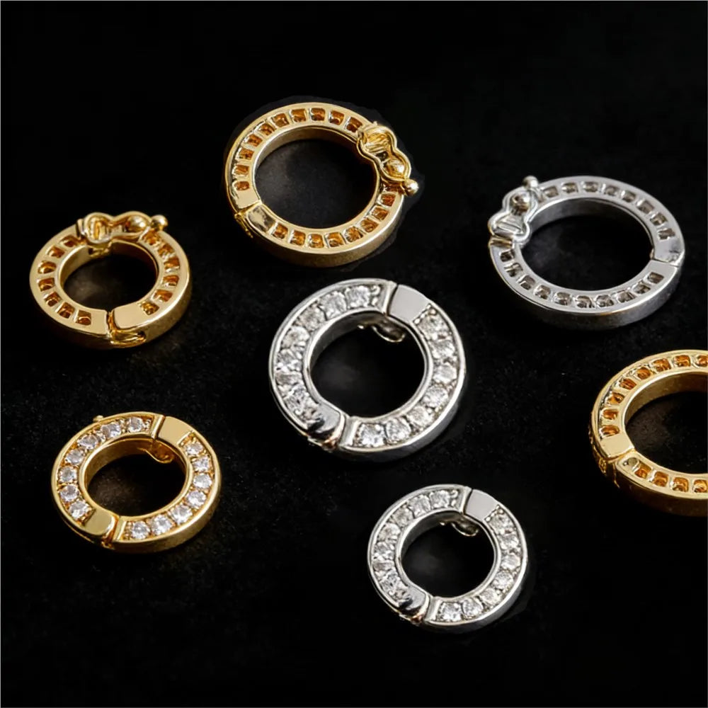 2pcs Round Connector Buckles Pearl Clasps Fasteners With Zircon Keyrings  For DIY Bracelet Necklace Keychain Making Accessories