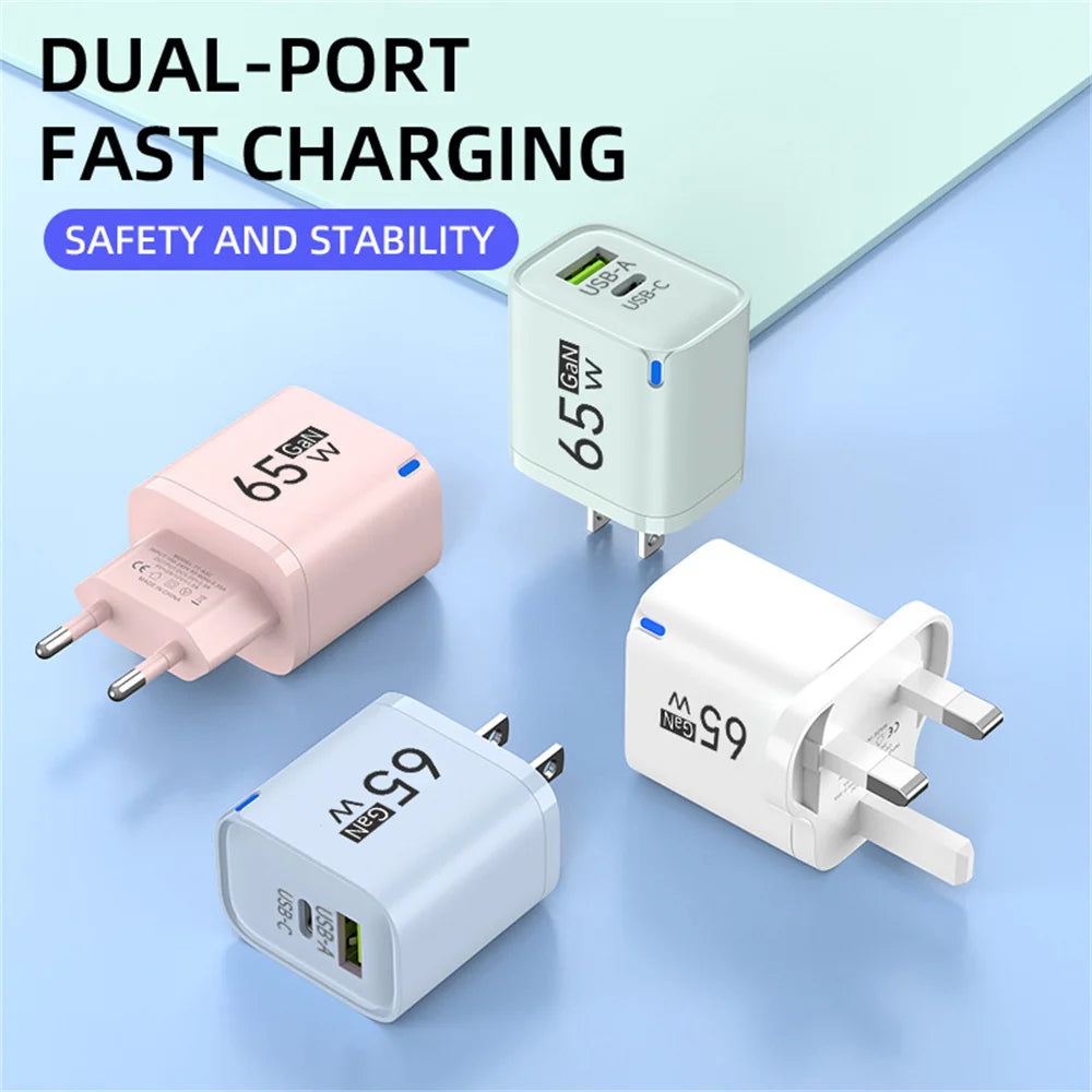 USB 65W Fast Charging Charger Type C High Speed Charge Mobile Phone Wall Adapter For iPhone Honor Xiaomi Huawei Samsung Oneplus