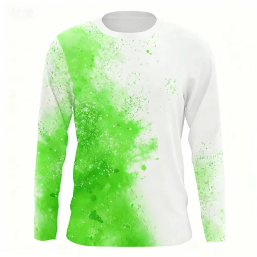 Fashionable Bass Pattern Crew Neck Long Sleeve T-Shirt Trendy Print Casual Top for Men and Women