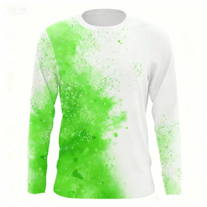 Fashionable Bass Pattern Crew Neck Long Sleeve T-Shirt Trendy Print Casual Top for Men and Women