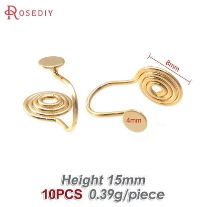 10PCS 4MM~14MM 18K Gold Color Brass with Trays Bezels Settings Earrings Clips High Quality Diy Women's Earrings Jewelry Making