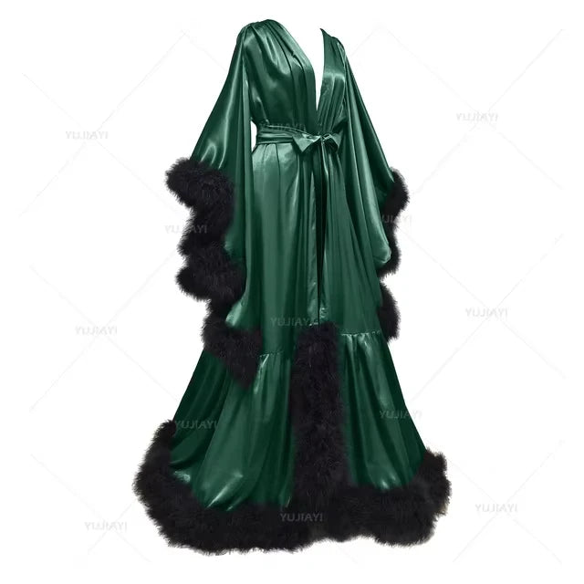Flare Sleeves Bridal  Nightgown Silk Long Wedding Scarf Dress Gown