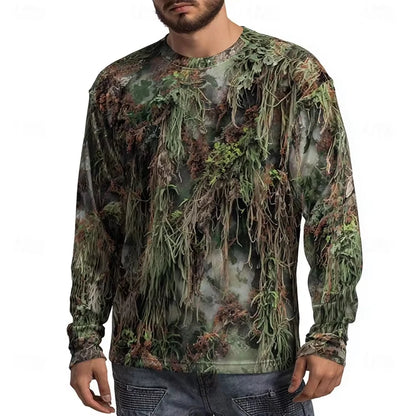 Men's Camo Animal Print Long Sleeve,3D Graphic Crew Neck Shirt, Outdoor Street Style, Spring Summer Casual Tops,For Men Hunting