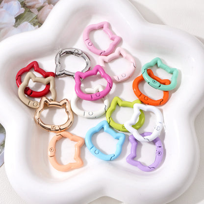 1pc/bag Alloy Spring Clasps Colorful Cute Cat Shape Spring Ring Carabiner Clips For DIY Keyring Lanyard Keychain Making Findings
