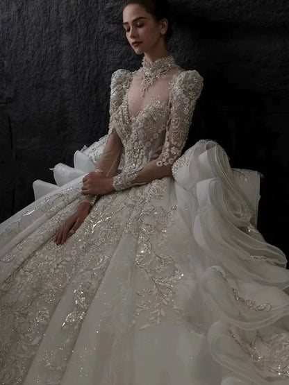 Luxurious A-Line Crystal Bead Decoration Women's Wedding Dress Sexy Tight Corset Church Bride Dress Robe De Mariage Customized