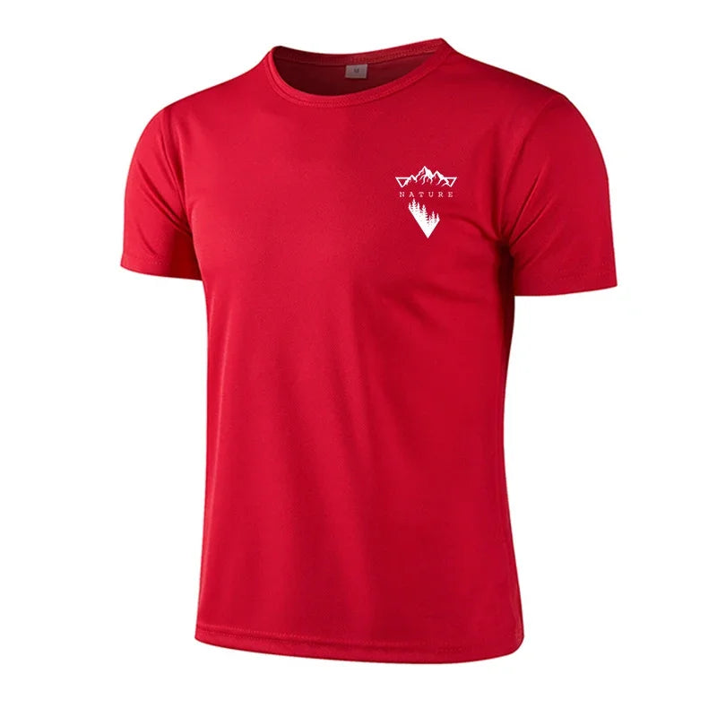 Summer Mens T-shirt Print Casual Exercise Tops Outdoor Jogging Marathon Clothing Quick-Dry Mesh Tees Popular Cycling Sportswear