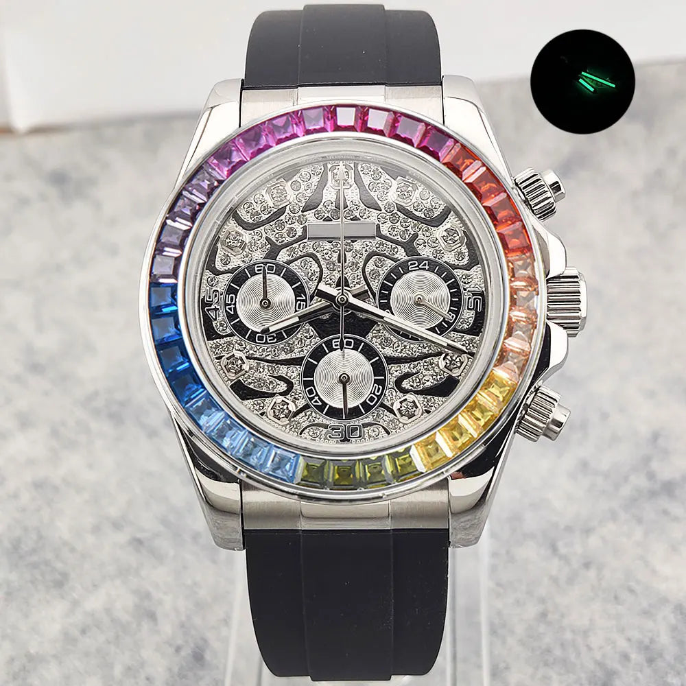 39mm men's watch VK63 movement quartz chronograph sapphire glass gemstone dial luxury business men's waterproof wristwatch