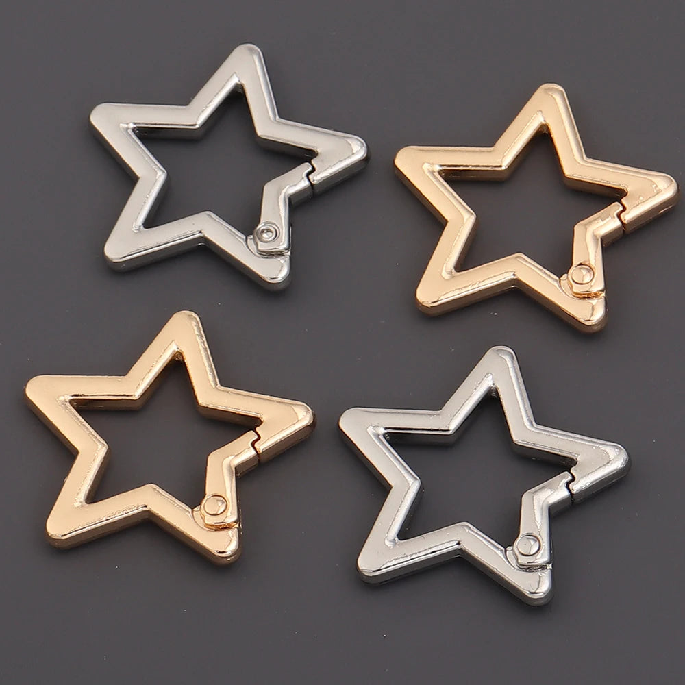 5pcs/lot Alloy Hollow Star Shaped Spring Clasp Carabiner Keychain Bag Clip Hook Dog Chain Buckle Connector DIY Jewelry Making