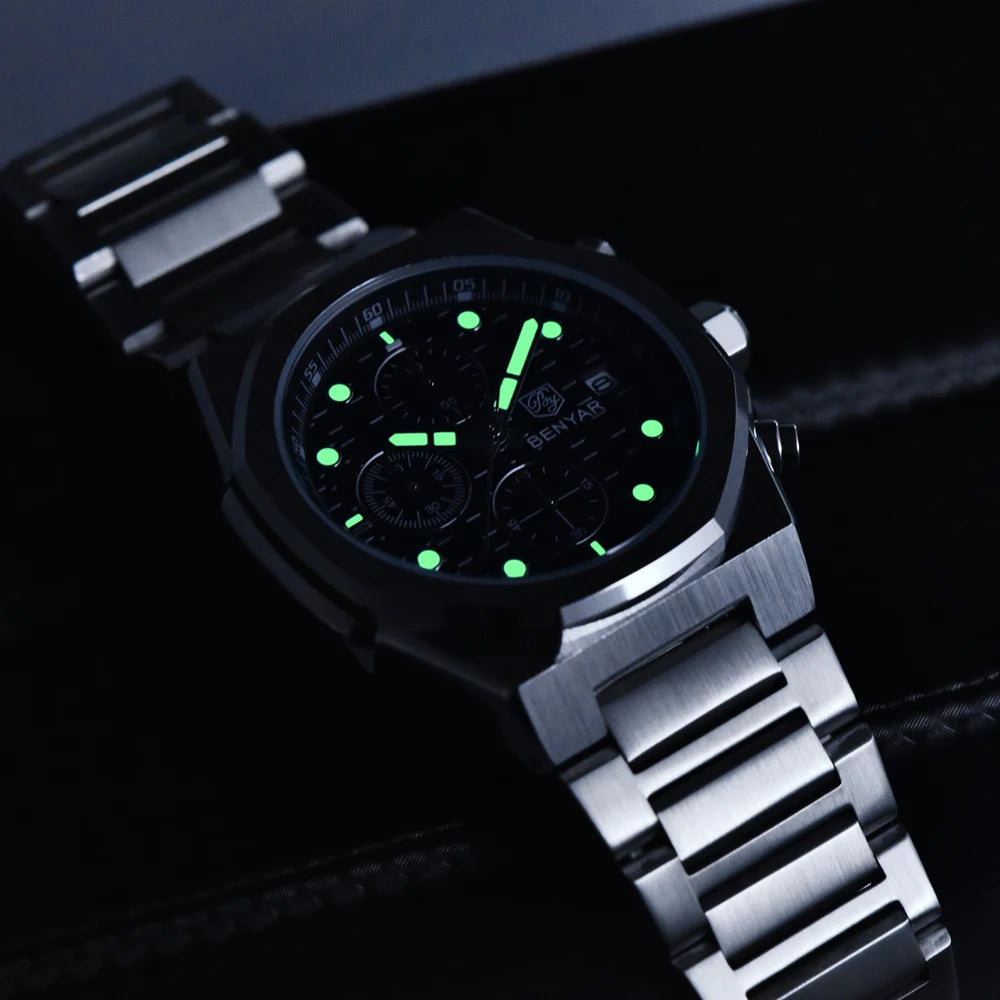 2025 New BENYAR Men's Watches Top Luxury Quartz Wristwatches Chronograph Watch For Man Stainless Steel Waterproof Clock Gift Box