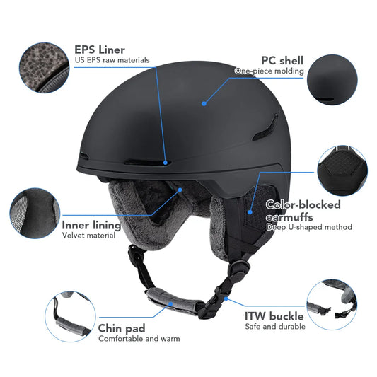 Ski Snowboard Helmet Lightweight EPS Liner Thickened PC Shell Adjustable Velvet Interior Safety Helmet for Men Women Adult