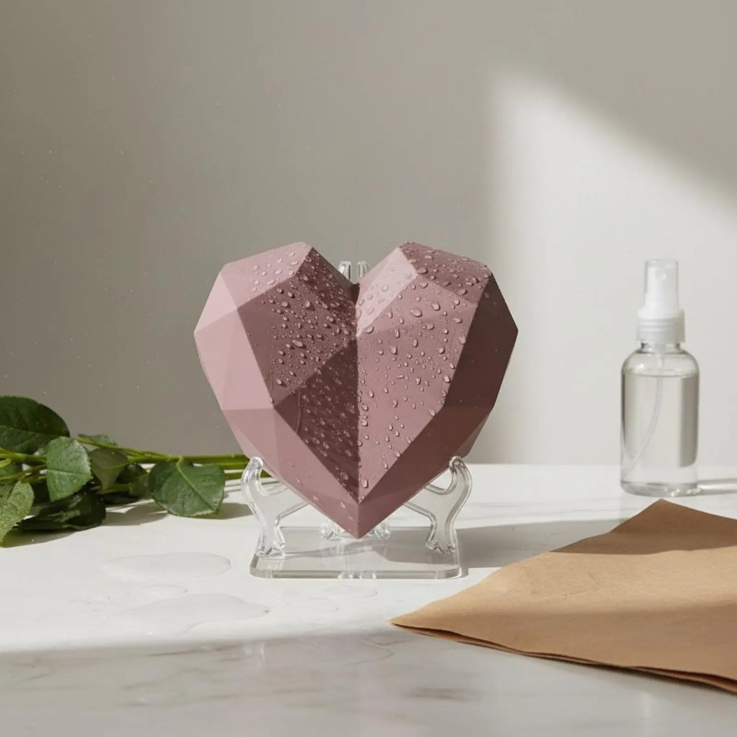 Heart Shaped Gift Box Waterproof Plastic Flower Box Faceted Design Flower Container Recyclable for Partners, Anniversary