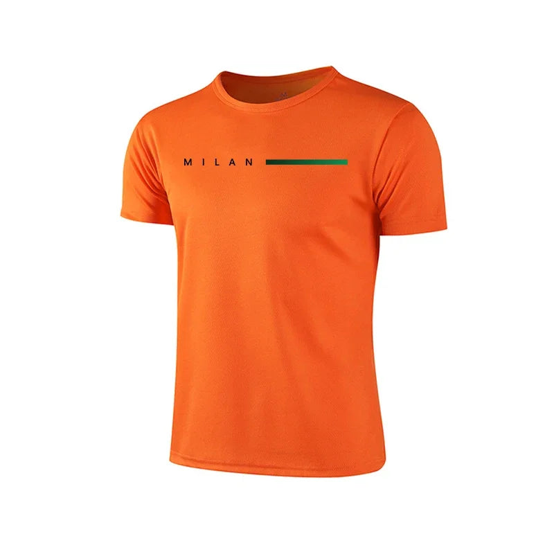 Men T-shirt Print Casual Exercise Tops Outdoor Jogging Cycling Clothing Summer Quick-Drying Mesh Tees Fashion Running Sportswear